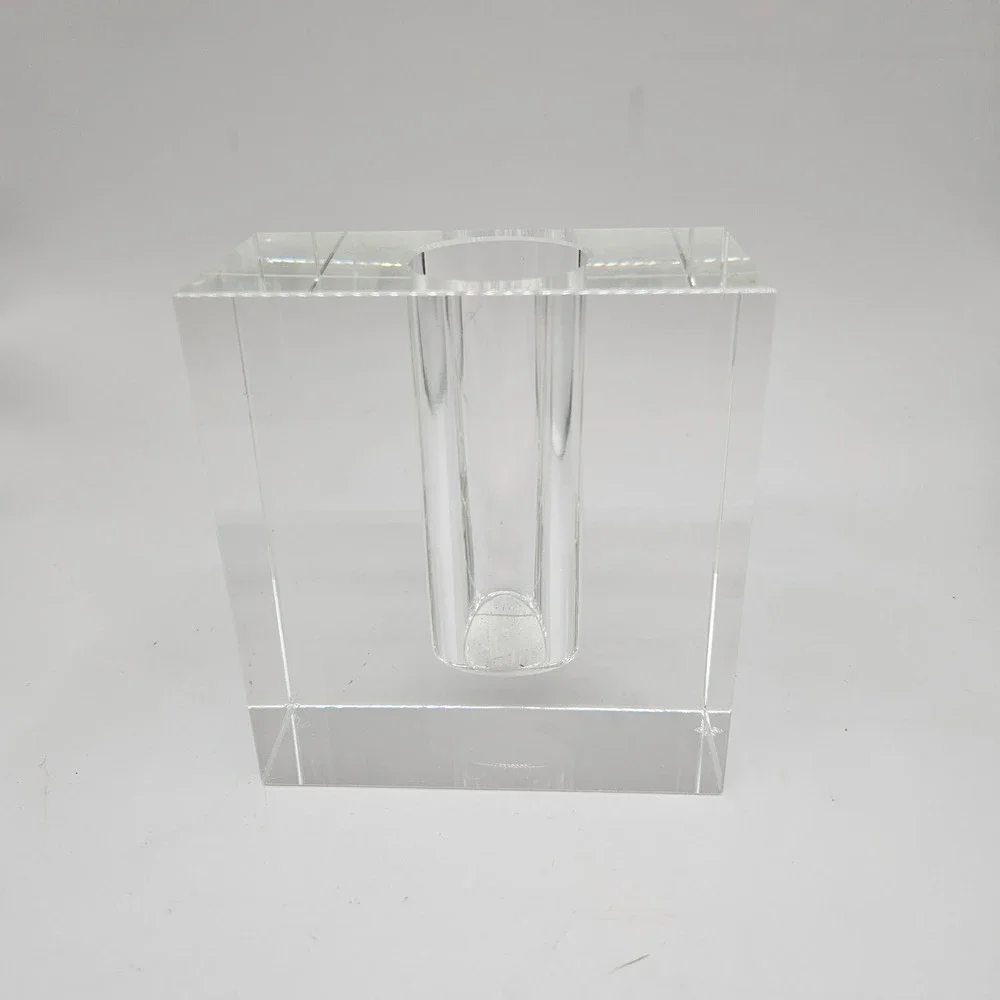 Vintage Modernist Lead Crystal Bud Vase, Square Block Minimalist